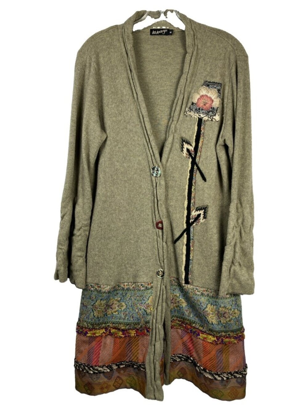 S Lee Andersen Grey Clay Button Floral Patchwork Duster Lagenlook